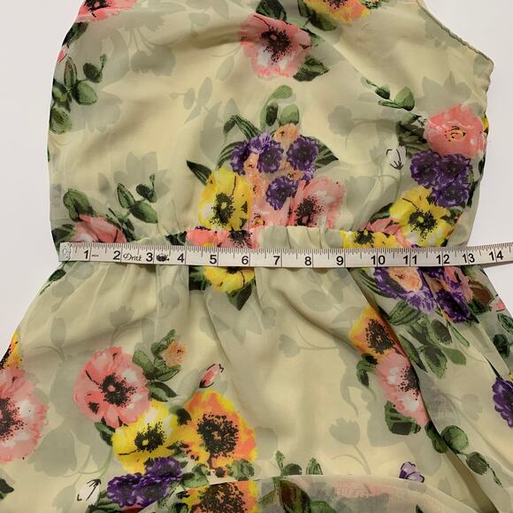 LOVE CHELSEY Sleeveless Beige Colorful Floral High Low Mini Dress Small - Picture 5 of 7